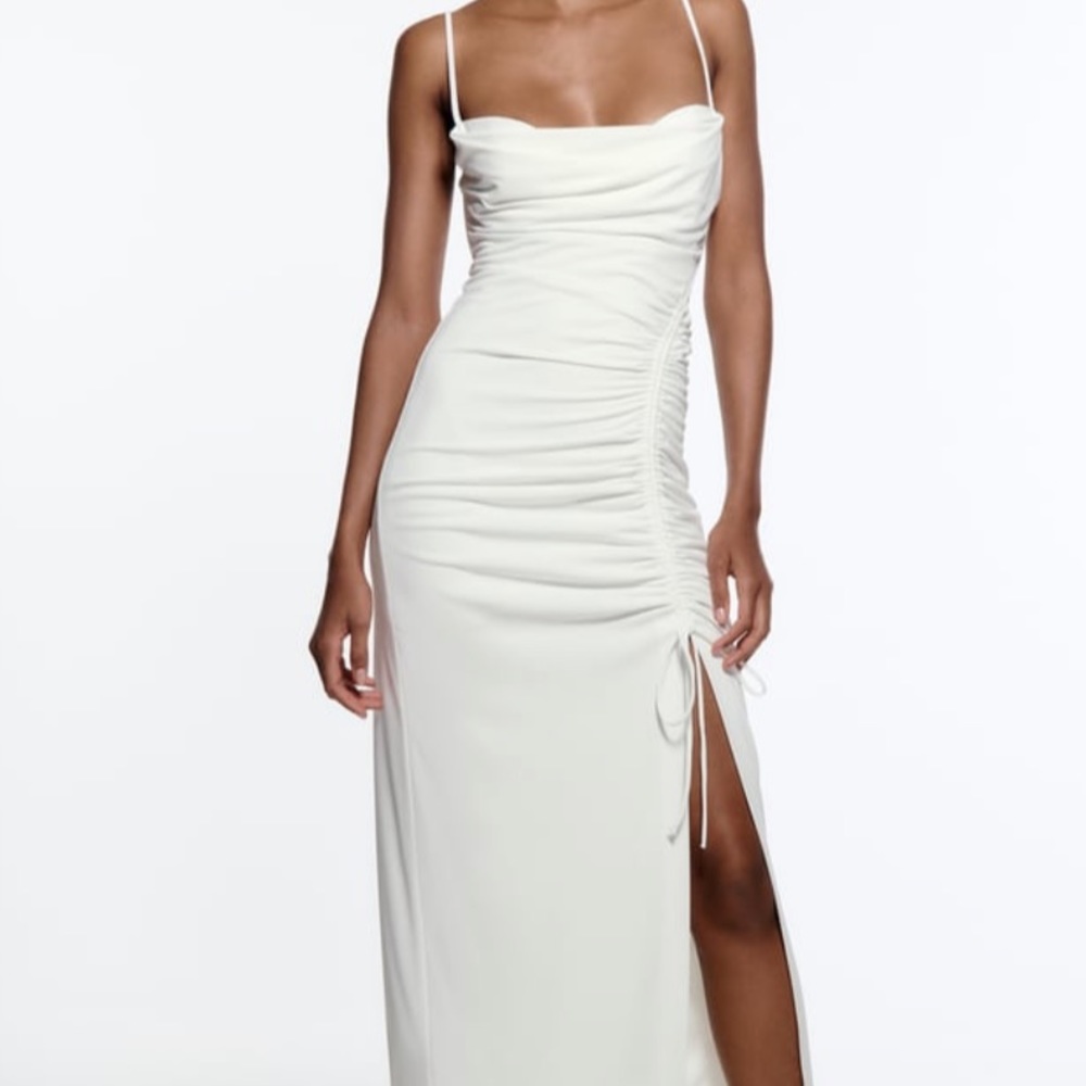 Zara Draped Midi Dress - White, size S